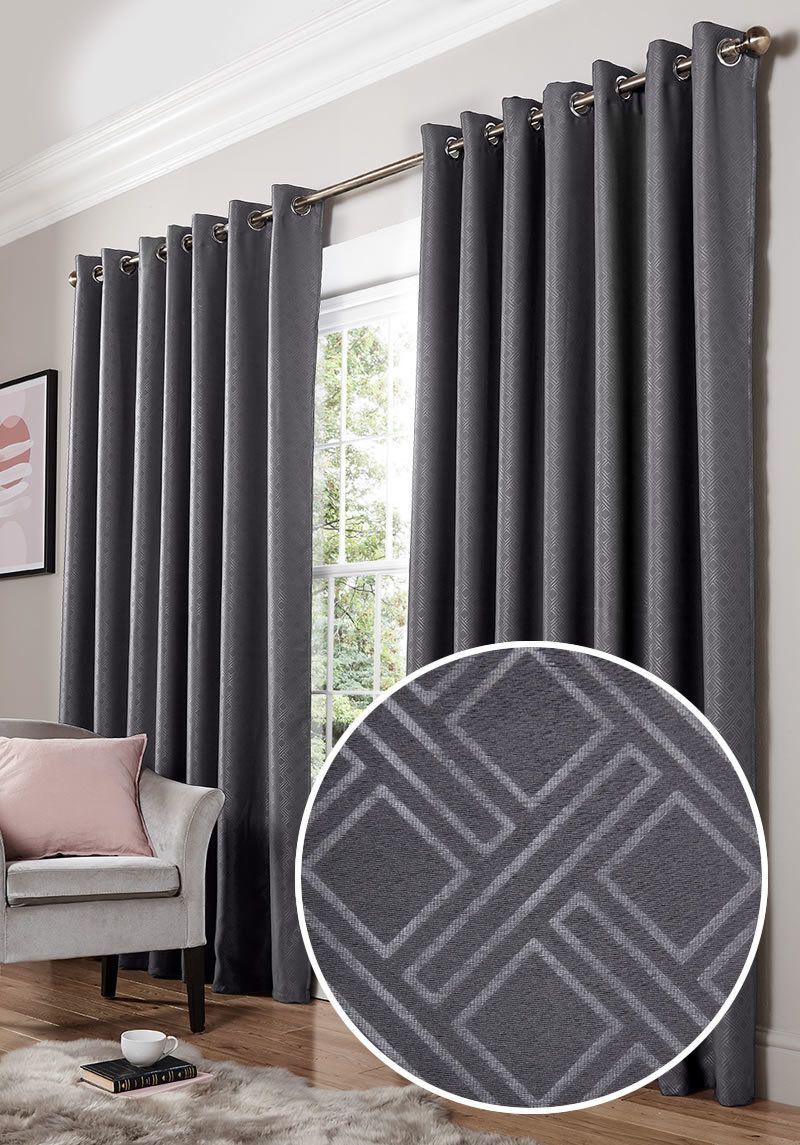 Diamond Blackout Ready Made Eyelet Curtains Charcoal