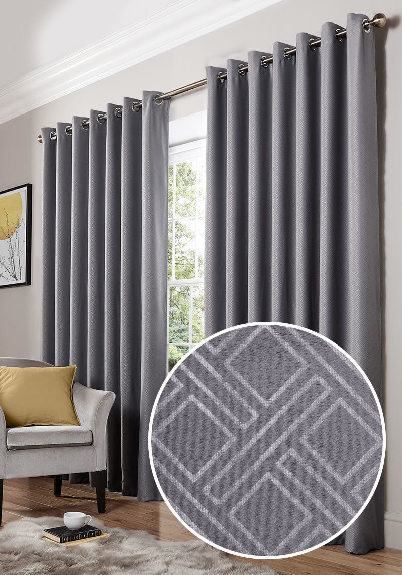 Diamond Blackout Ready Made Eyelet Curtains Silver