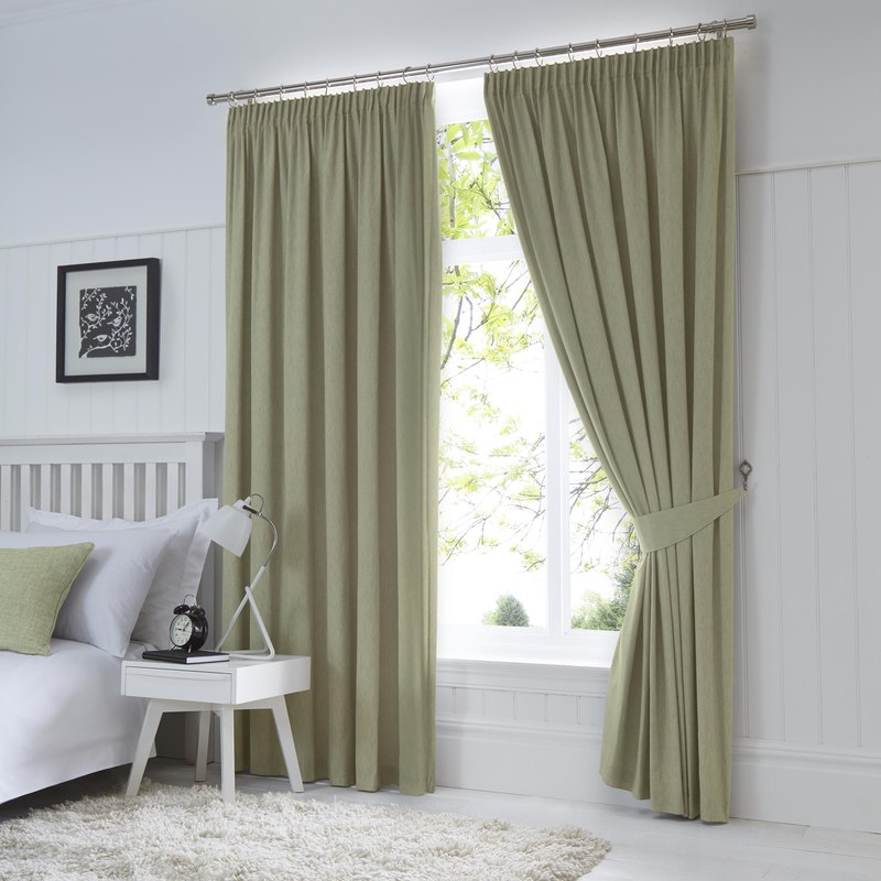 Fusion Dijon Blackout Ready Made Pencil Pleat Curtains Green