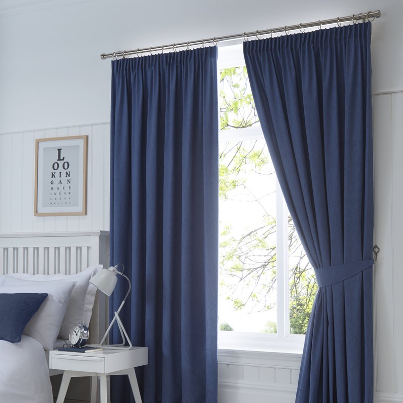 Fusion Dijon Blackout Ready Made Pencil Pleat Curtains Navy