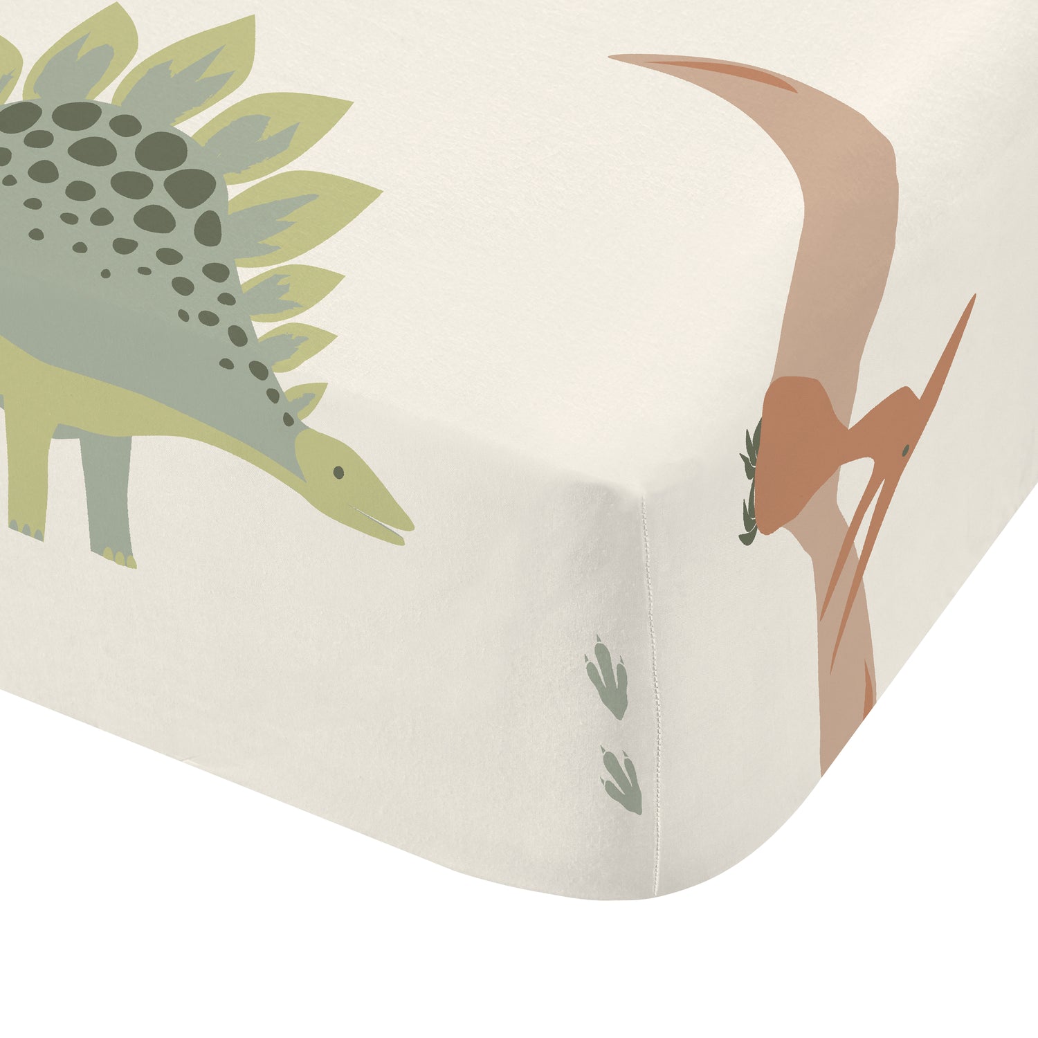 Chapter B Dinosaurs Single Bed Linen Fitted Sheet Natural