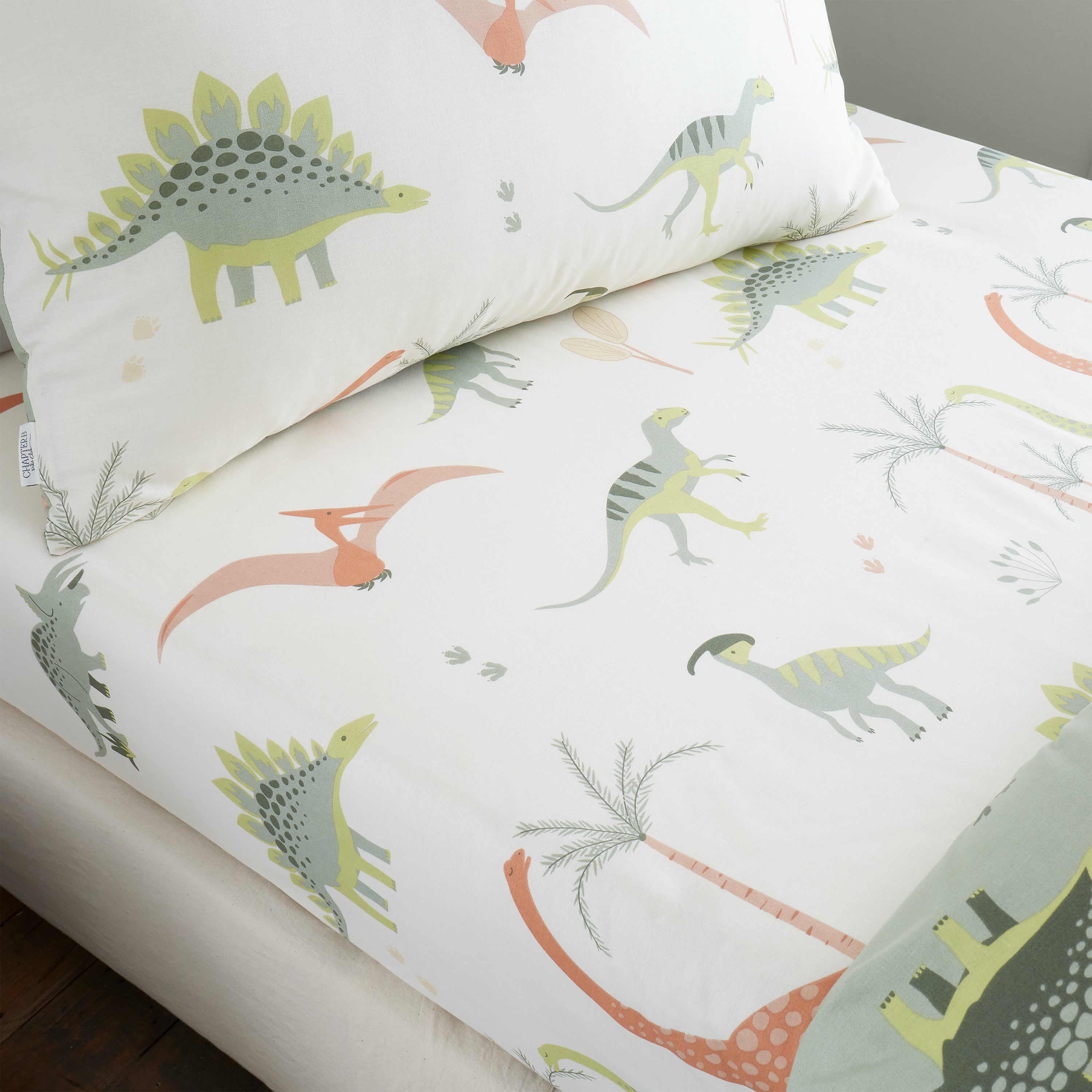 Natural Chapter B Dinosaurs Single Bed Linen Fitted Sheet Terrys