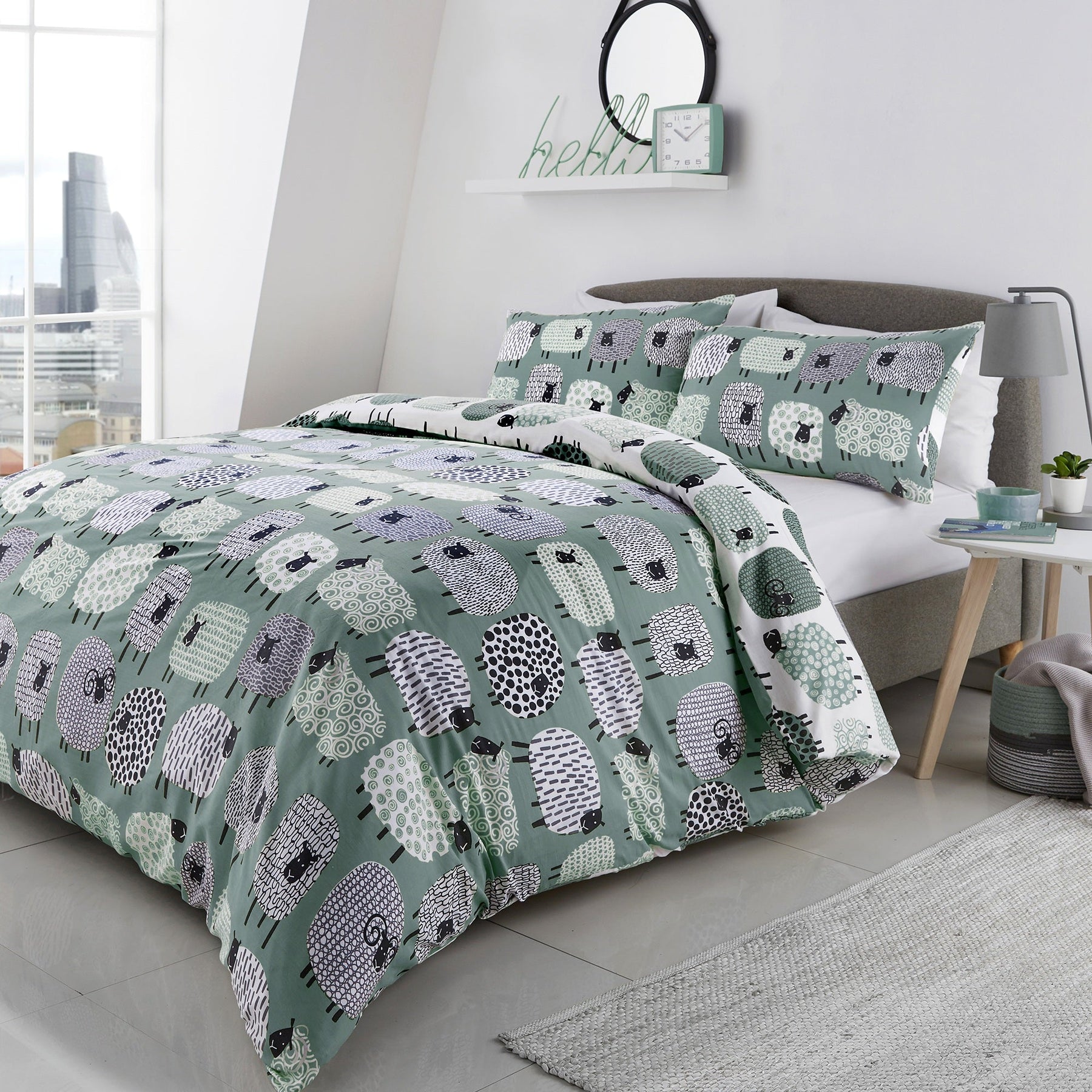Dotty Sheep Bedding Set Duck Egg