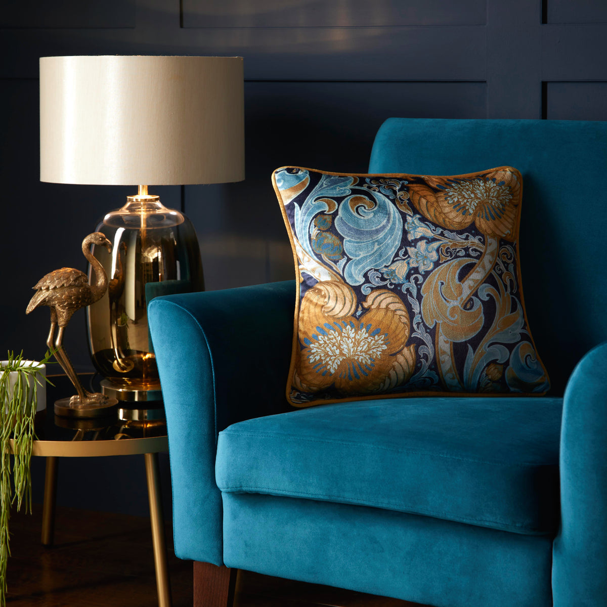 Laurence Llewelyn-Bowen Down The Dilly Filled Cushion 43cm x 43cm Ochre Blue