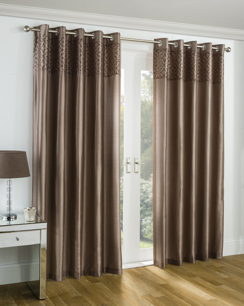 Eastern Palace Faux Silk Eyelet Curtains Bronze