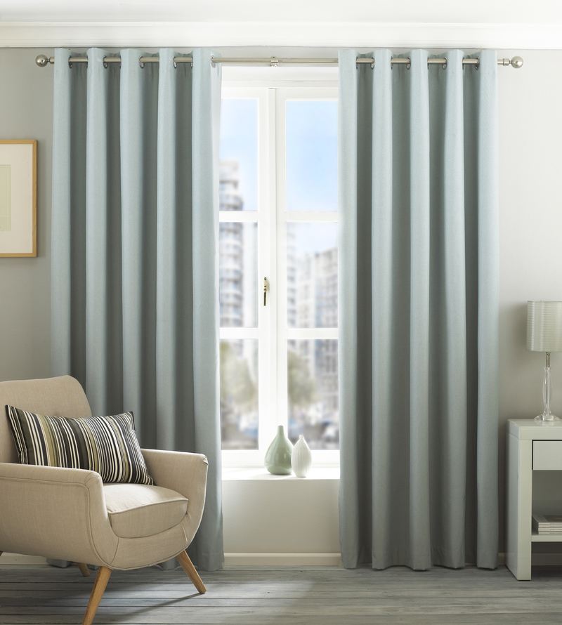 Riva Home Eclipse Blackout Lined Ready Made Eyelet Curtains Duck Egg