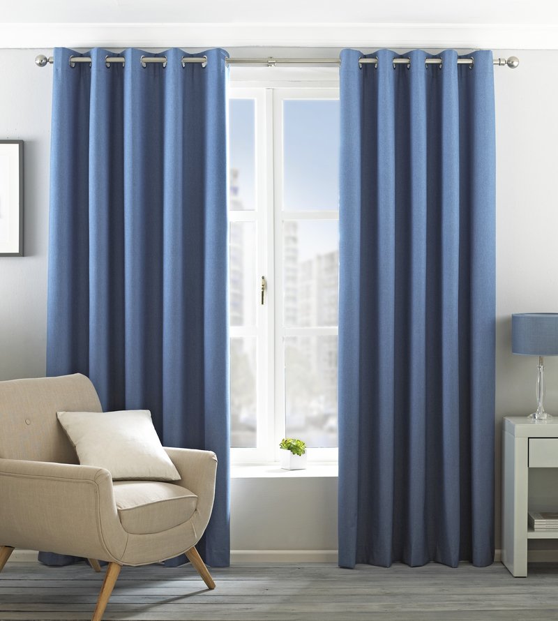 Eclipse Blackout Ready Made Lined Eyelet Curtains Denim