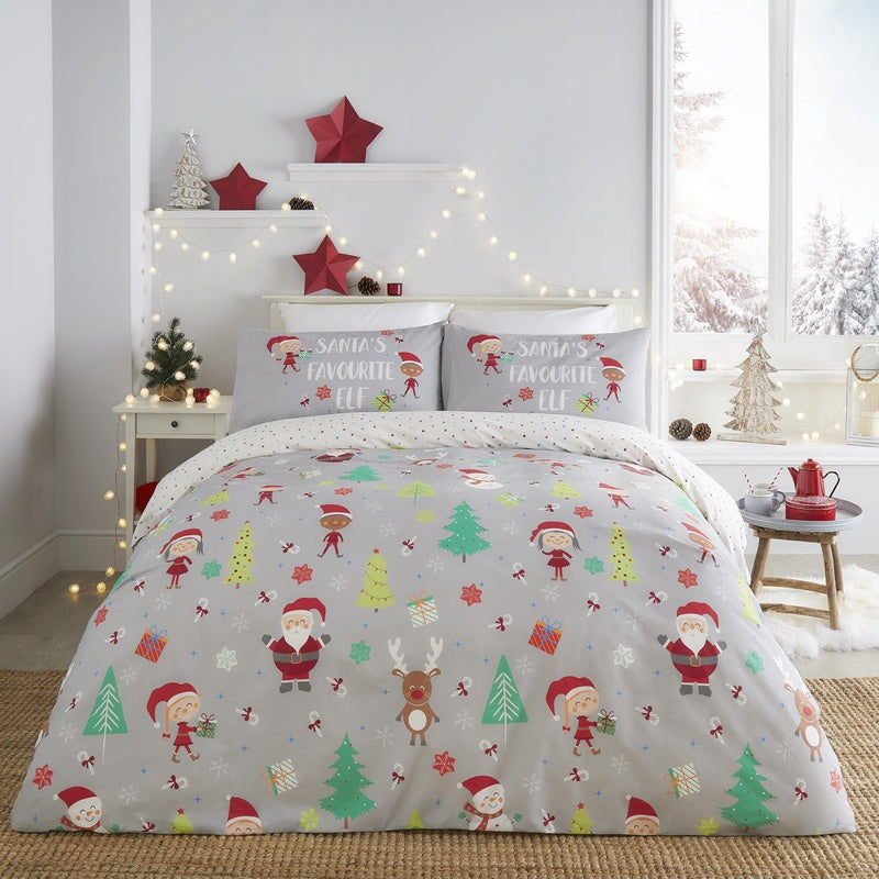 Elf And Santa Bedding Set Grey