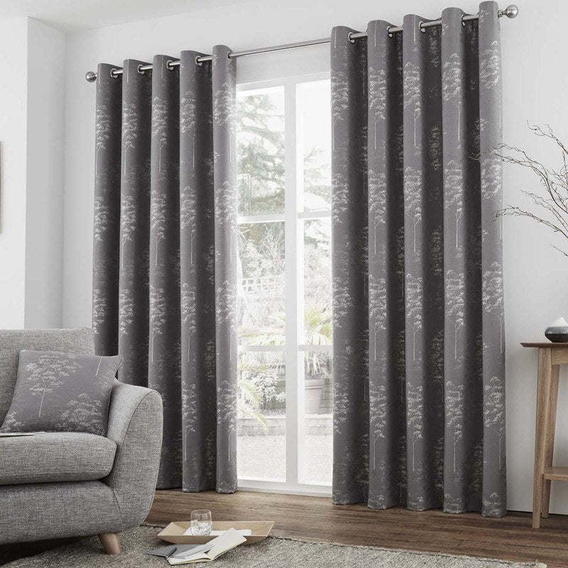 Elmwood Ready Made Lined Eyelet Curtains Graphite