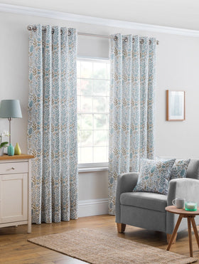 Everley Ready Made Lined Eyelet Curtains Azure