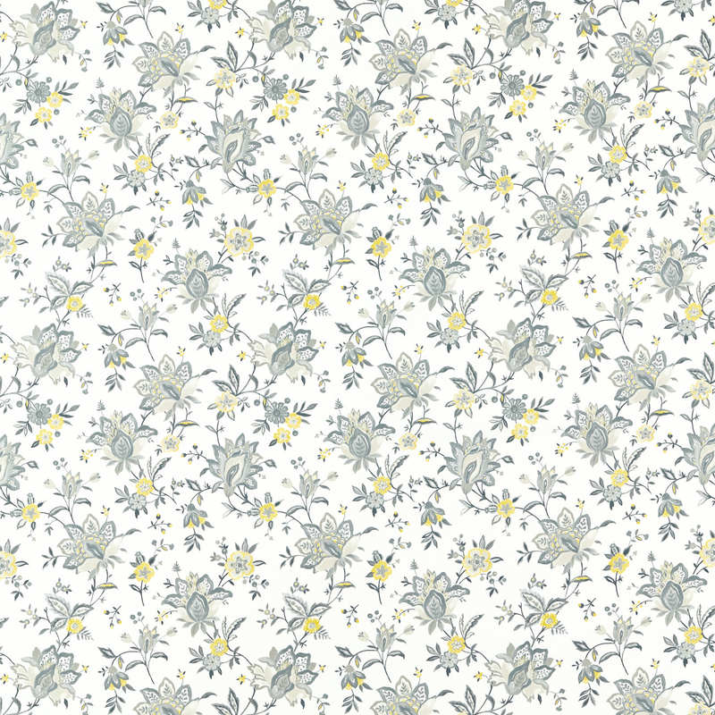 Clarke & Clarke Ornella Fabric Charcoal and Chartreuse