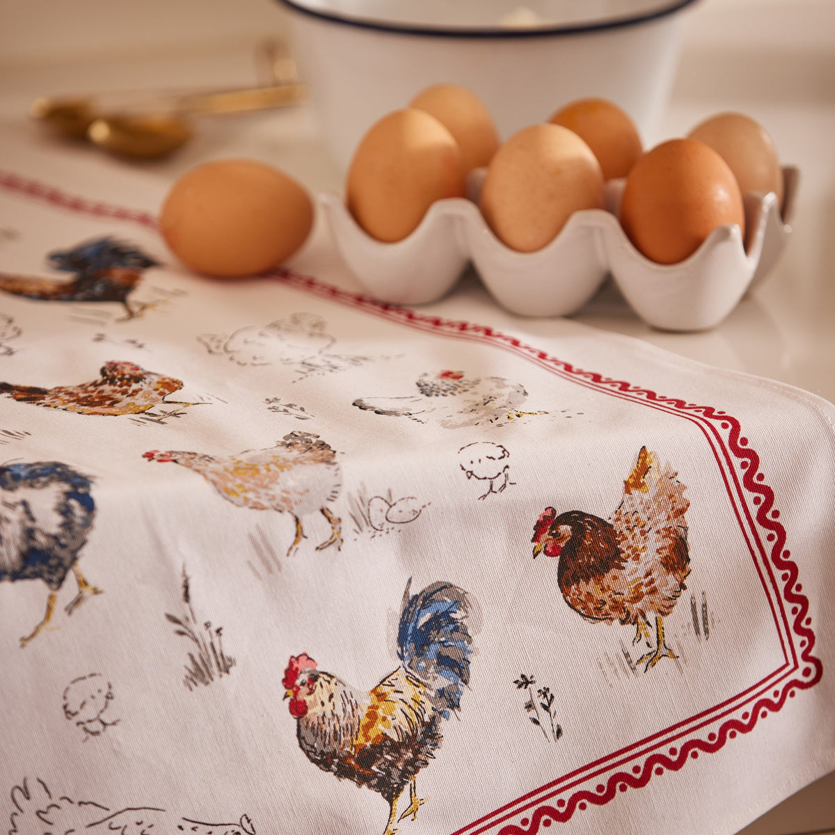 Ulster Weavers Farm Birds Tea Towel Red