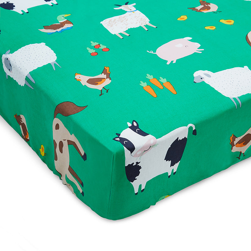 Catherine Lansfield Farmyard Animals Fitted Sheet Single Green