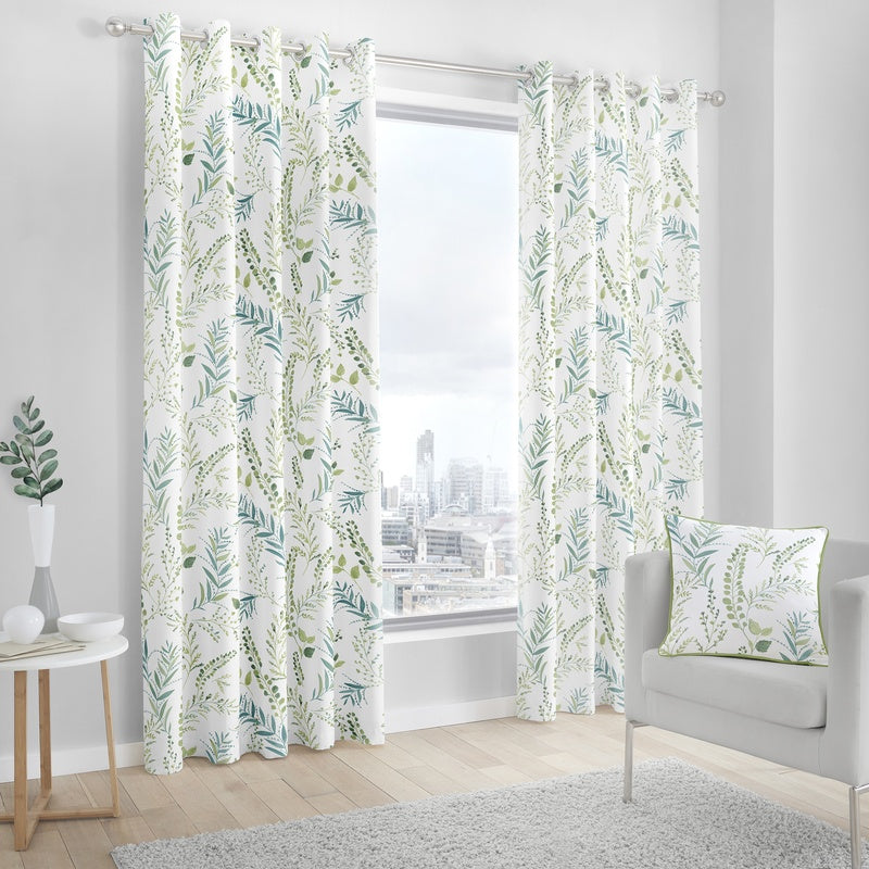 Fernworthy Ready Made Lined Eyelet Curtains Green