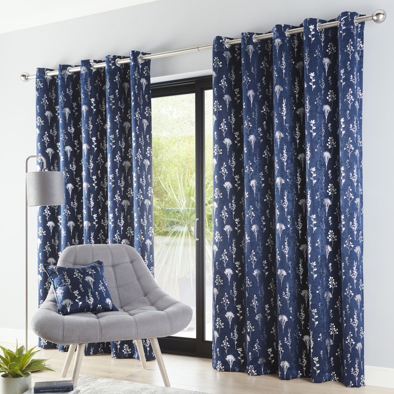 Fleur Ready Made Eyelet Blockout Curtains Navy