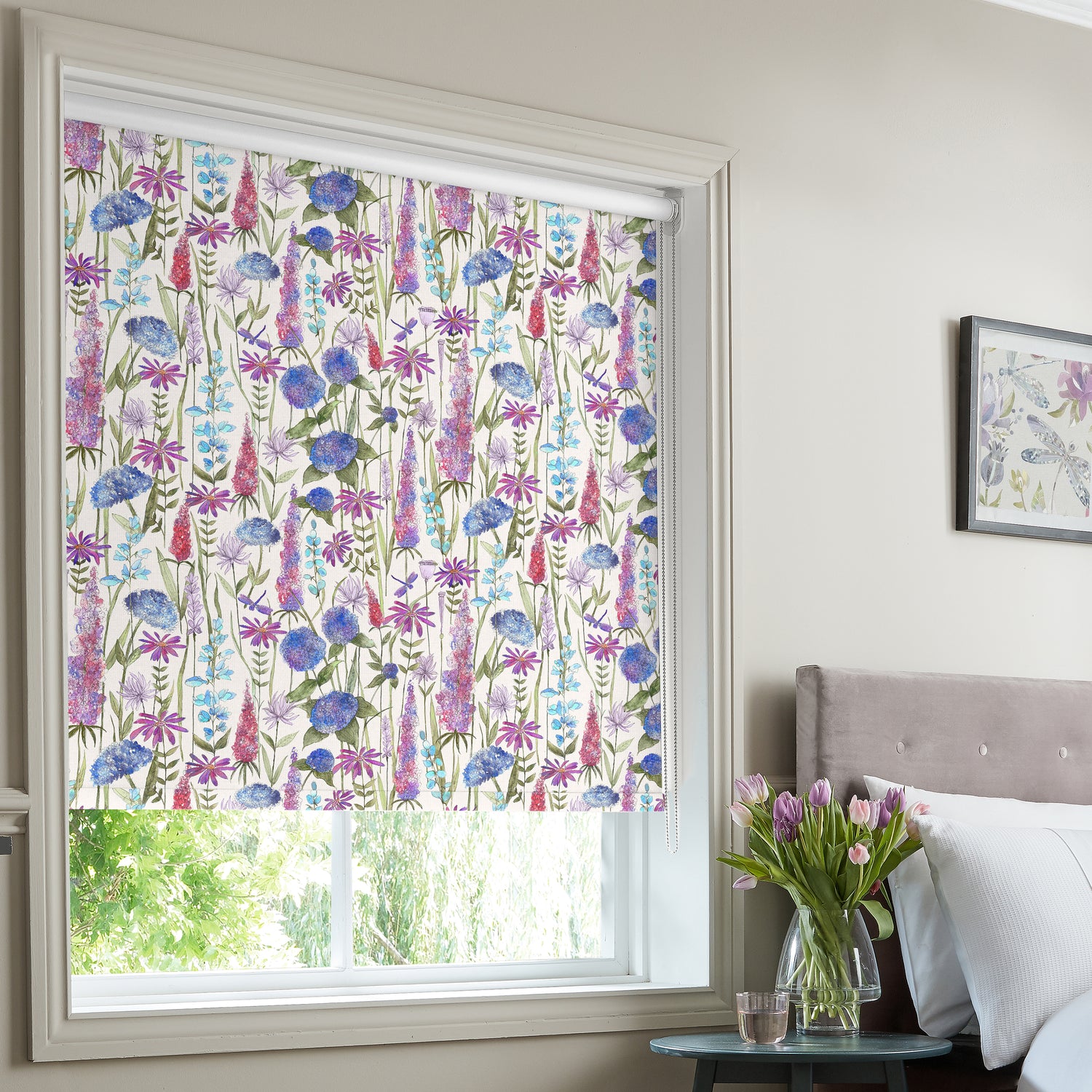 Voyage Florabunda Made to Measure Blackout Roller Blind Bluebell Ecru