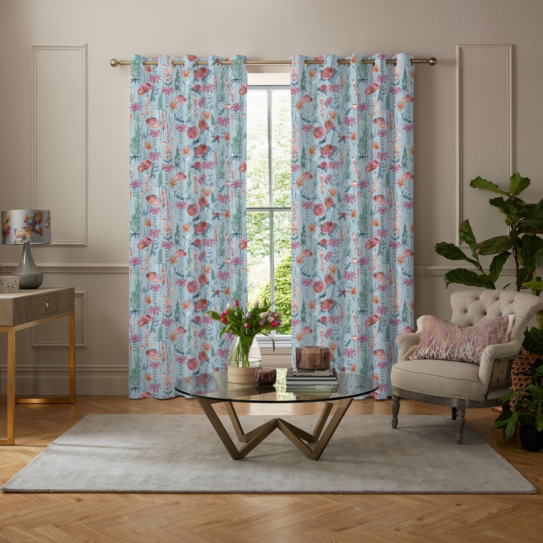 Voyage Florabunda Made to Measure Curtain Cornflower