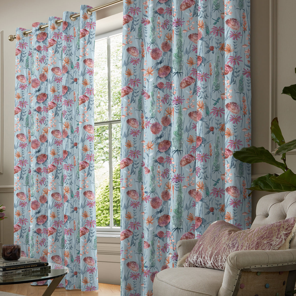 Voyage Florabunda Made to Measure Curtain Cornflower