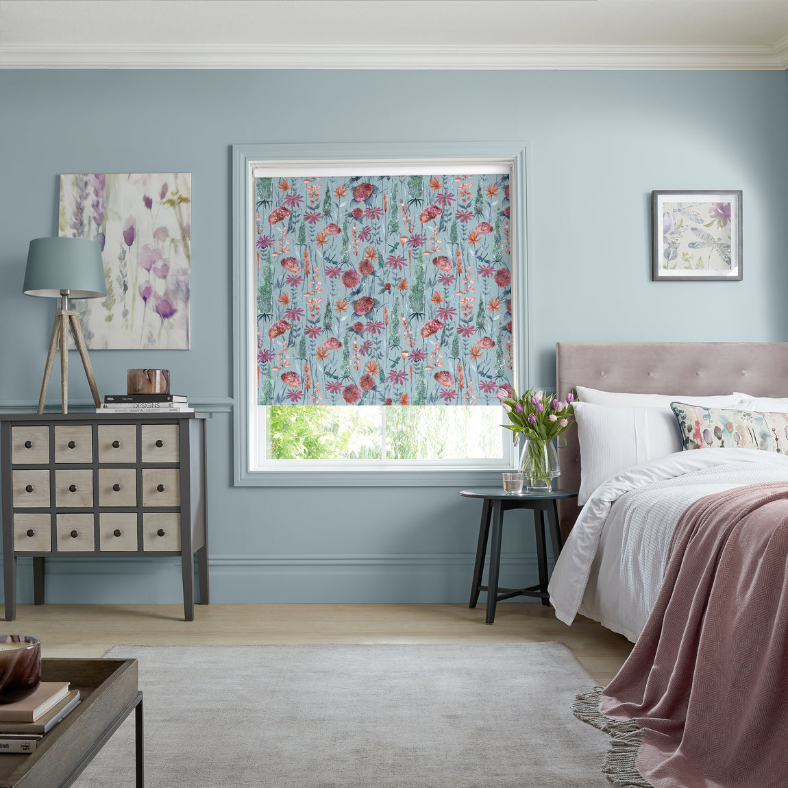 Voyage Florabunda Made to Measure Blackout Roller Blind Cornflower