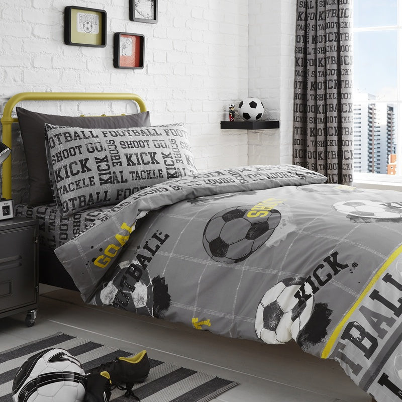 Football Ready Made Lined Curtains Grey