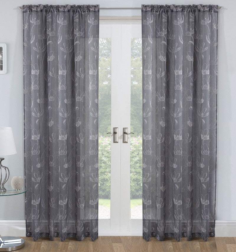 Freya Ready Made Single Voile Curtain Grey