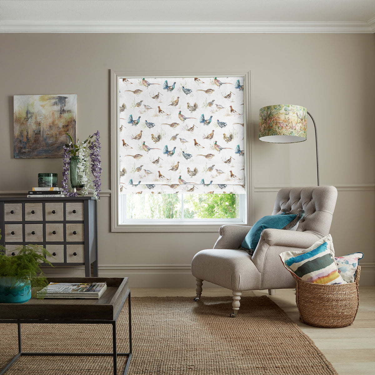 Voyage Gamebirds Made to Measure Roman Blind Cream