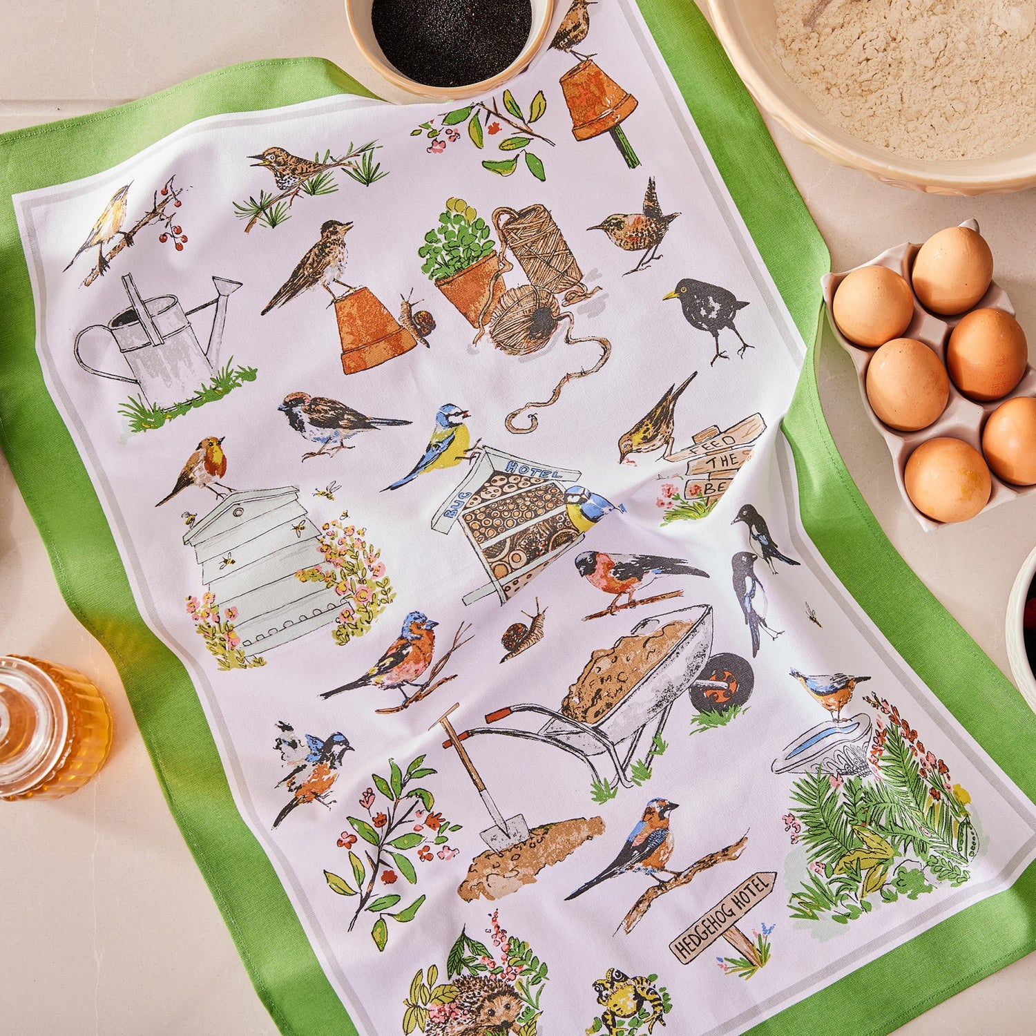 Ulster Weavers Garden Birds Tea Towel Green