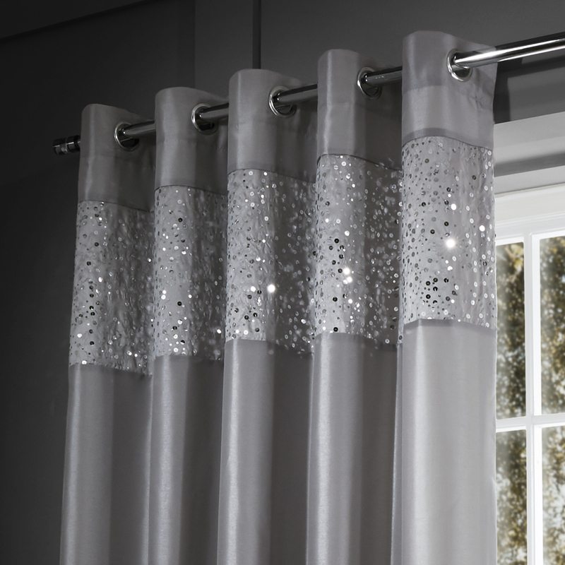 Catherine Lansfield Glitzy Ready Made Eyelet Curtains Grey