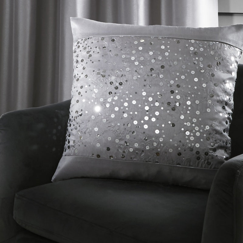 Catherine Lansfield Glitzy Filled Cushion 43cm x 43cm Grey