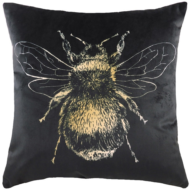 Evans Lichfield Gold Bee Velvet Filled Cushion 43cm x 43cm Black