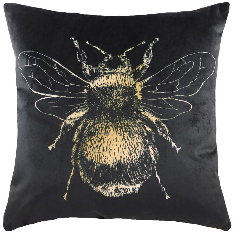 Gold Bee Velvet Filled Cushion 43cm x 43cm Black