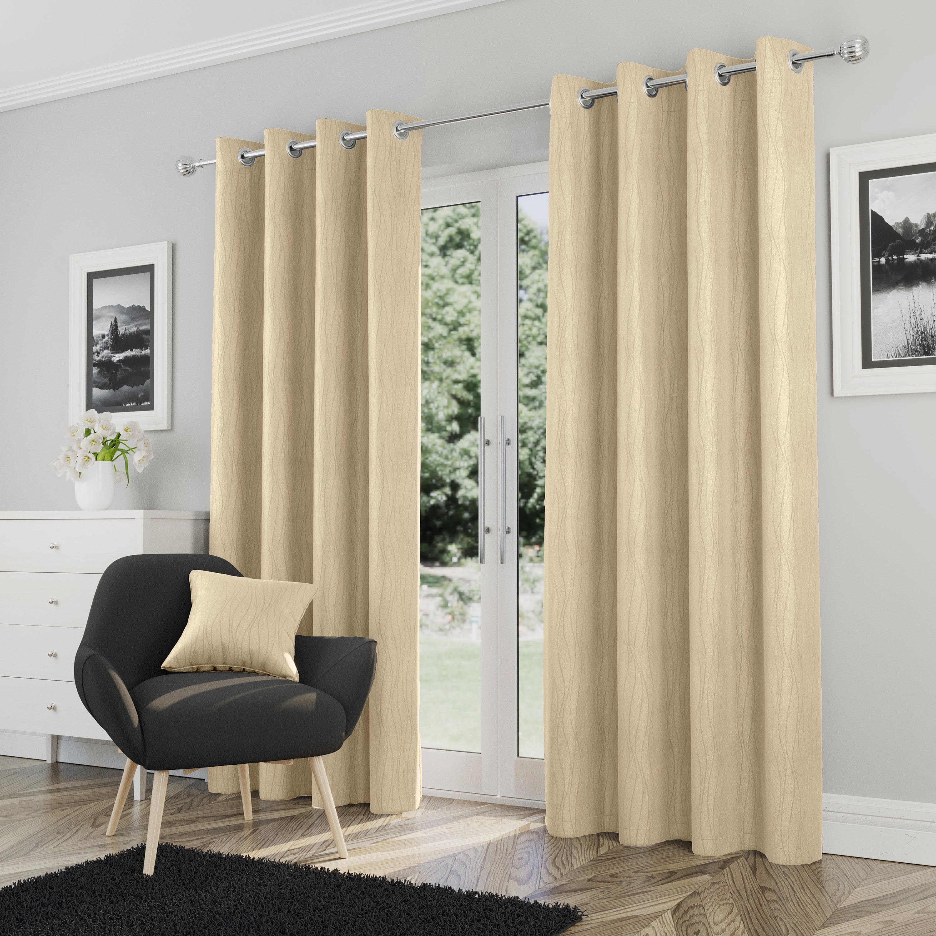 Cream Goodwood Blockout Ready Made Eyelet Curtains Terrys