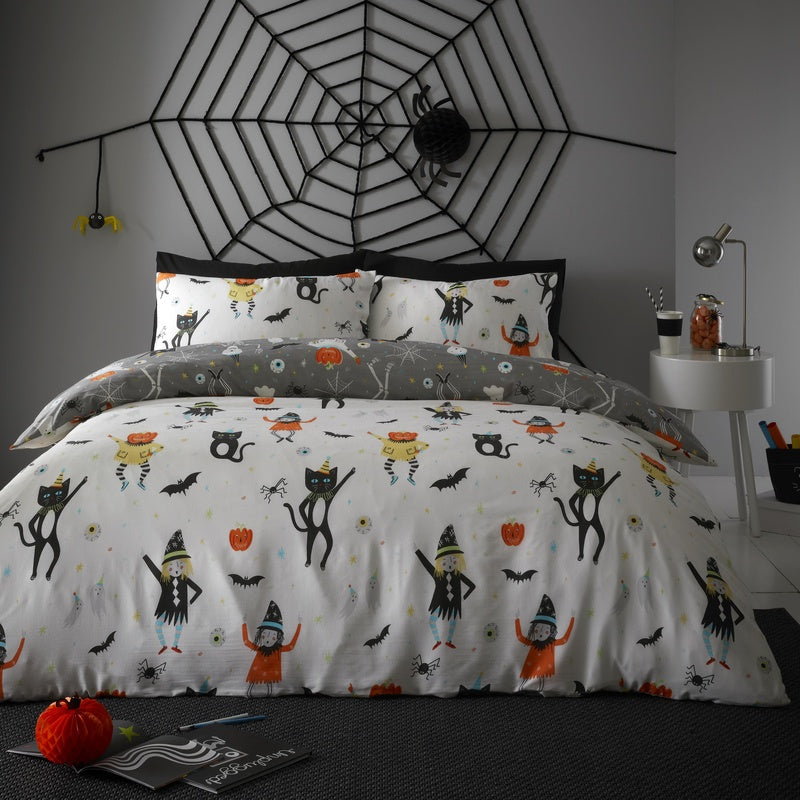 Halloween Party Duvet Cover Bedding Set Grey