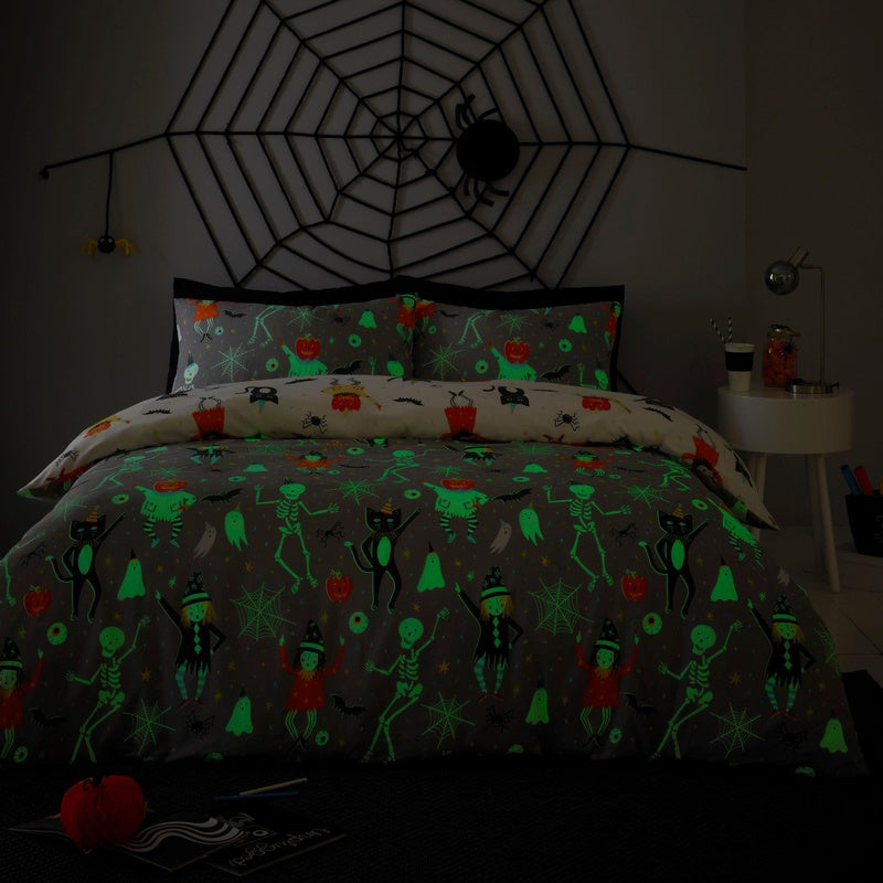 Halloween Party Duvet Cover Bedding Set Grey