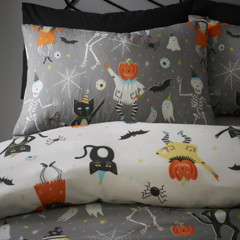Halloween Party Duvet Cover Bedding Set Grey