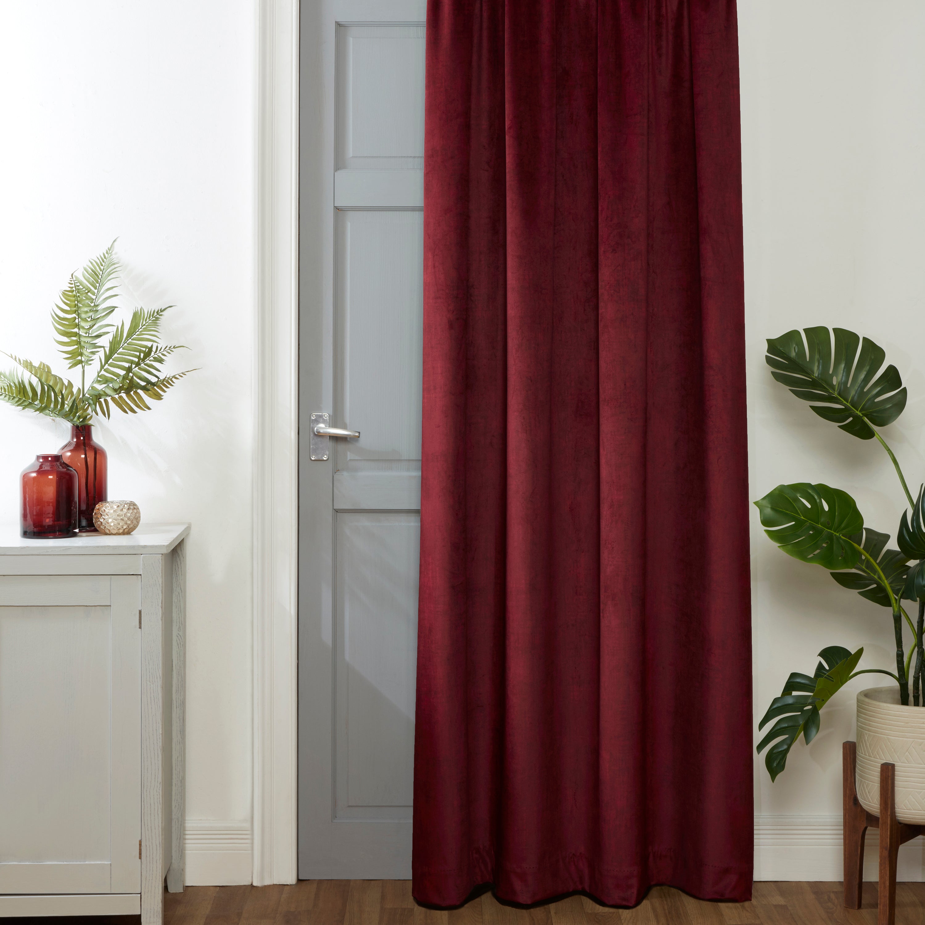 Burgundy Heritage Velvet Thermal Pencil Pleat Door Curtain Terrys