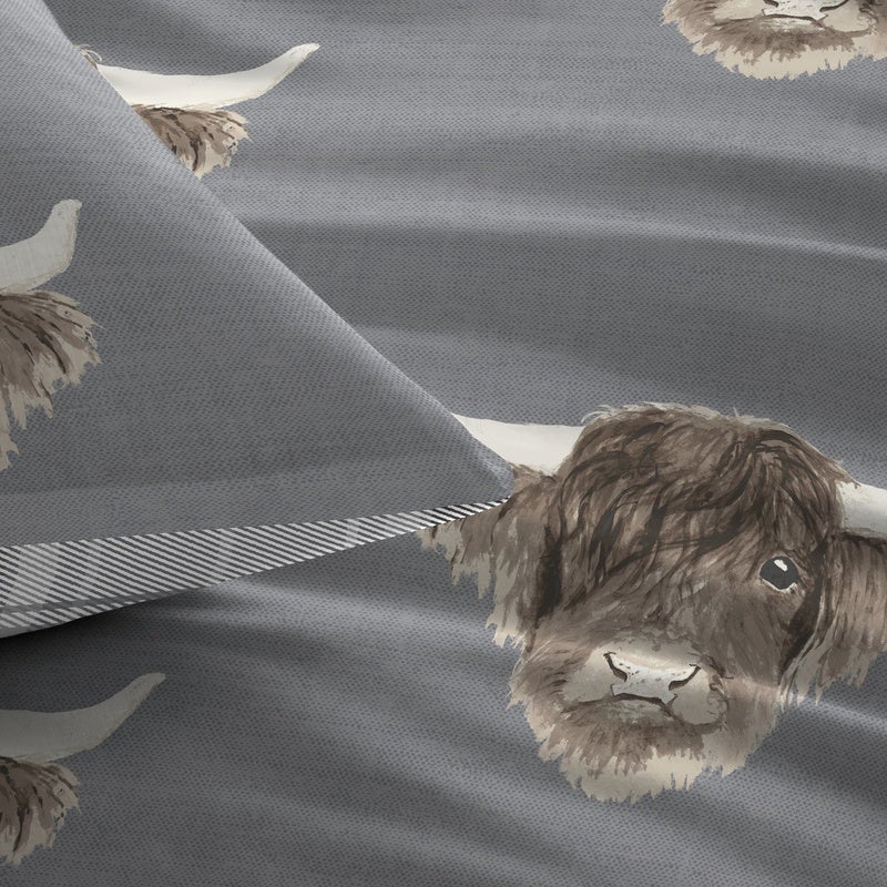 Fusion Highland Cow Duvet Cover Bedding Set Grey