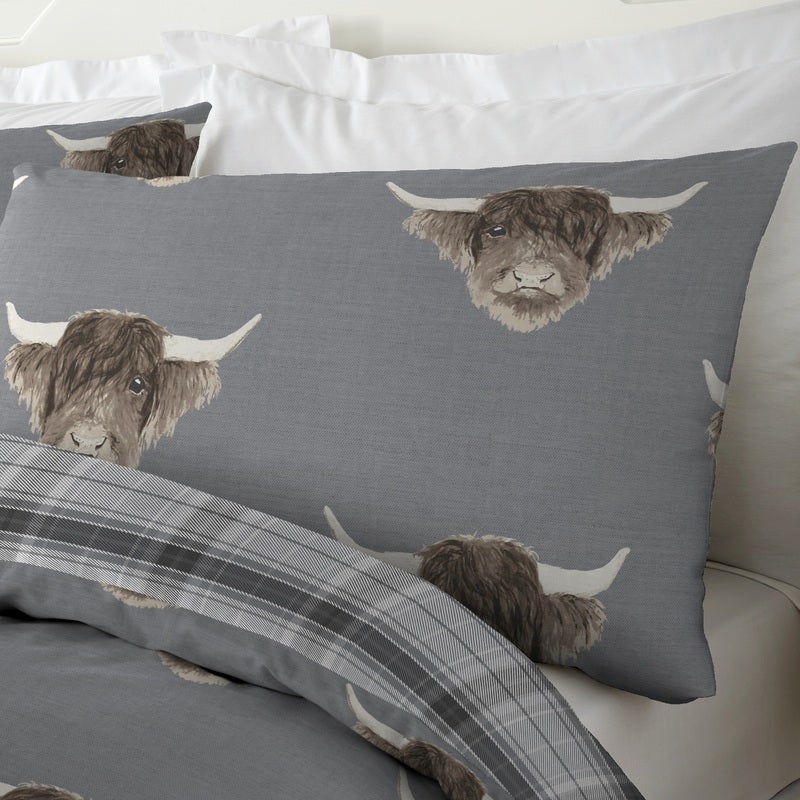 Fusion Highland Cow Duvet Cover Bedding Set Grey