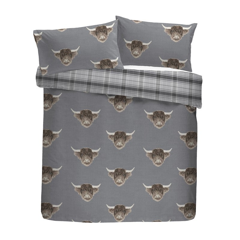 Fusion Highland Cow Duvet Cover Bedding Set Grey