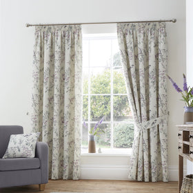 Lovely Dunelm Pale Sage Floral Wide Pencil Pleat Cotton Fully Lined