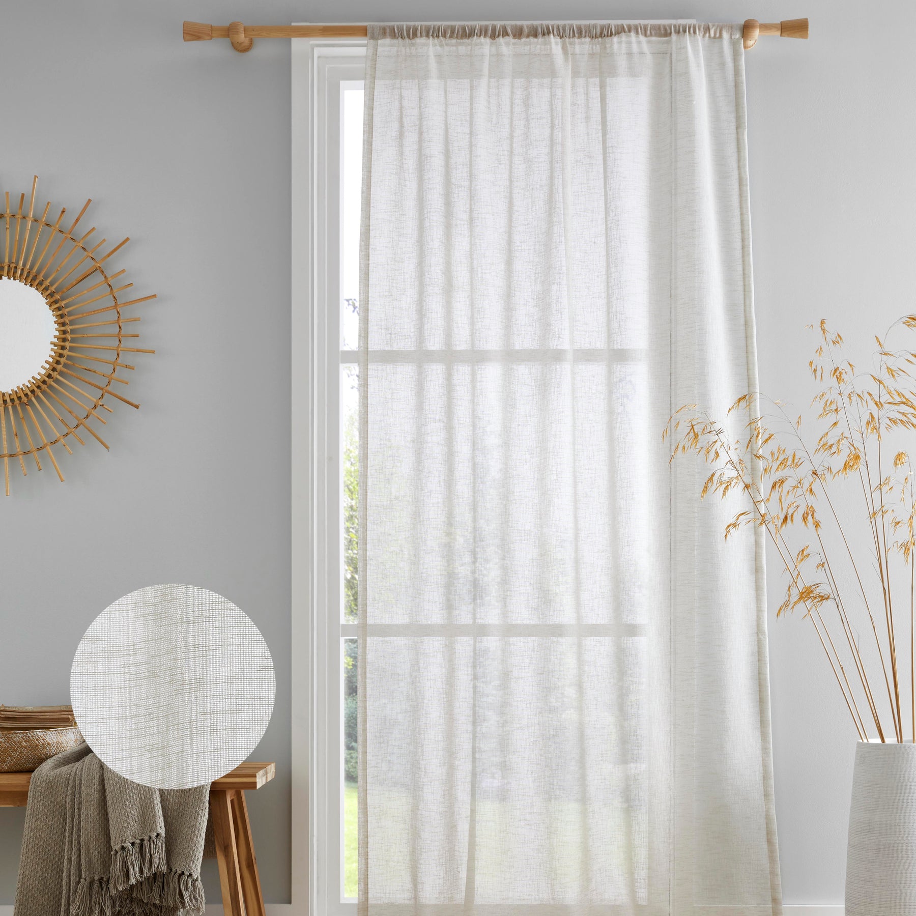Kayla Ready Made Slot Top Voile Panel Natural