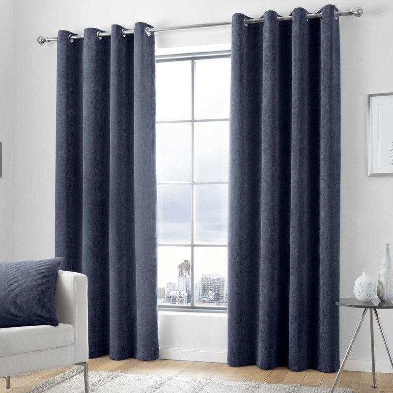 Kilbride Cord Lined Ready Made Eyelet Curtains Navy