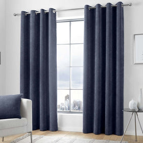 Kilbride Cord Lined Ready Made Eyelet Curtains Navy