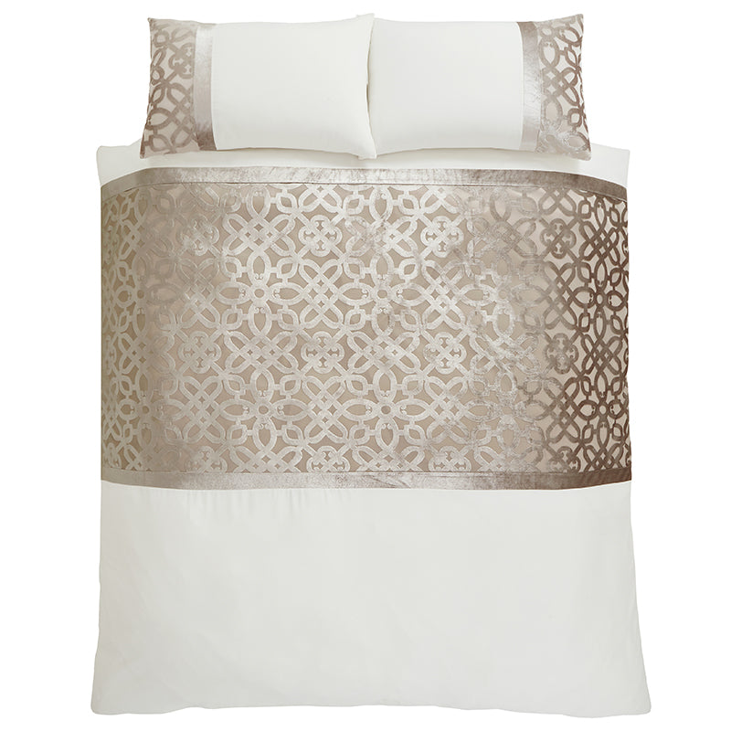 Catherine Lansfield Lattice Cut Velvet Duvet Cover Bedding Set Natural