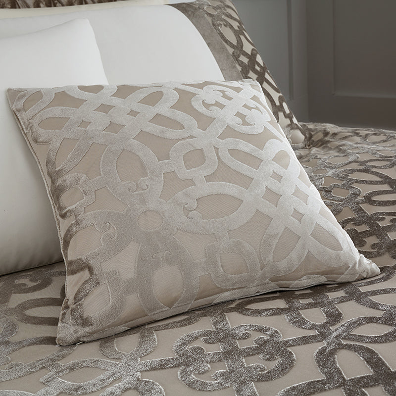 Catherine Lansfield Lattice Cut Velvet Filled Cushion 43cm x 43cm Natural