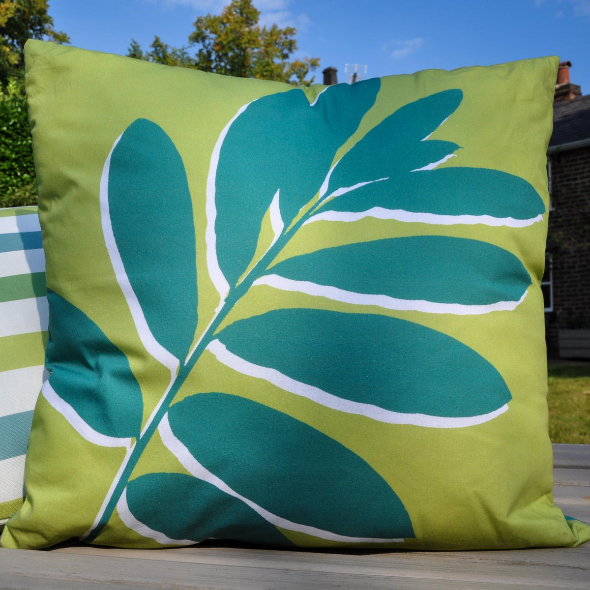 Fusion Leaf Print Filled Cushion 43cm x 43cm Green