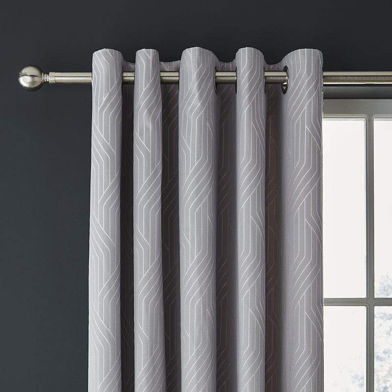 Catherine Lansfield Linear Geo Jacquard Ready Made Eyelet Curtains Silver