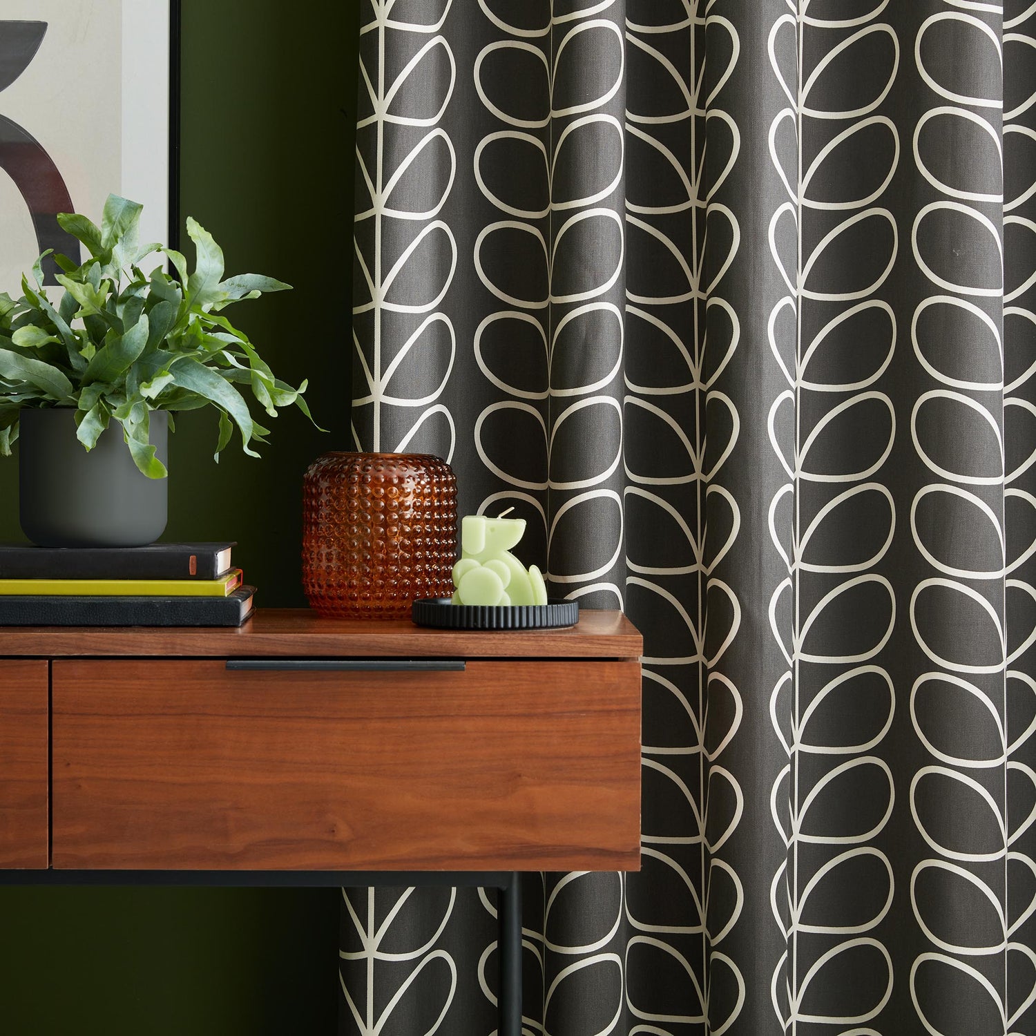 Orla Kiely Linear Stem Ready Made Eyelet Curtains Charcoal