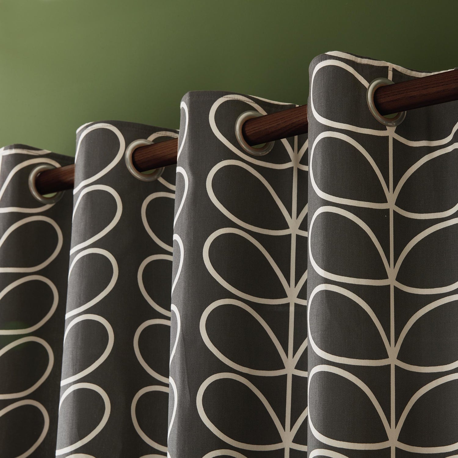 Orla Kiely Linear Stem Ready Made Eyelet Curtains Charcoal