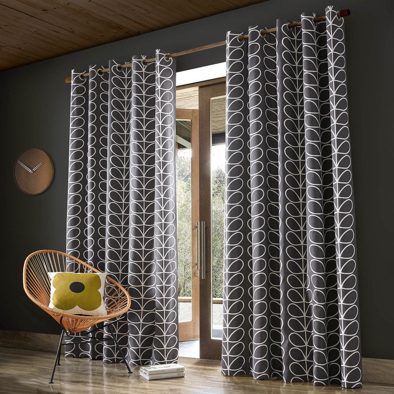Orla Kiely Linear Stem Ready Made Eyelet Curtains Charcoal